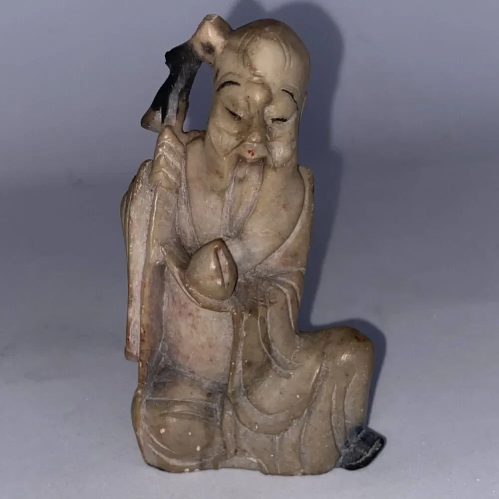 Vintage Chinese Soapstone Shou Lao Immortal Figure Hand Carved Artifact